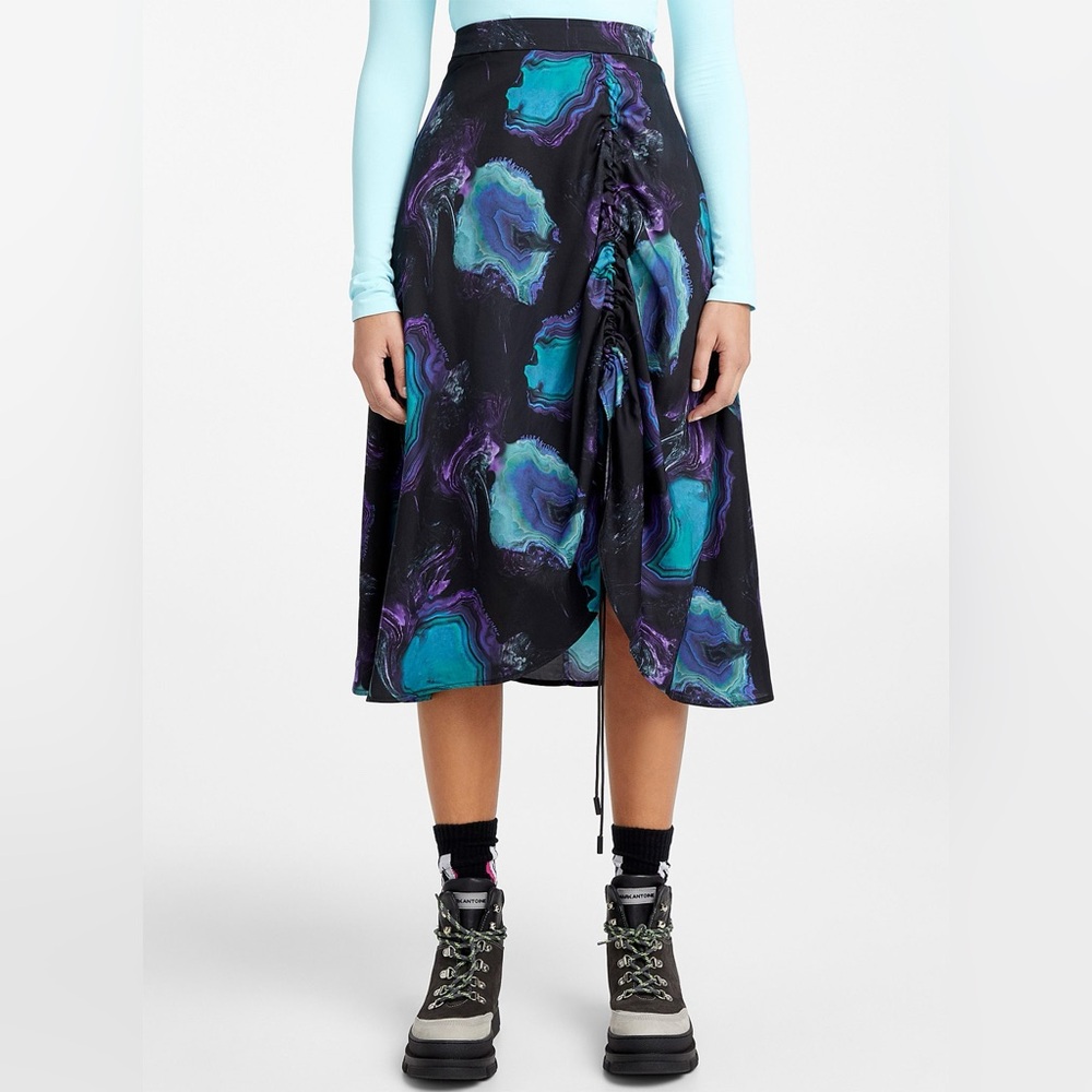 MARKANTOINE Icône par Simons Agate Print Midi Skirt XS Lyocell Ruched Lace-Up